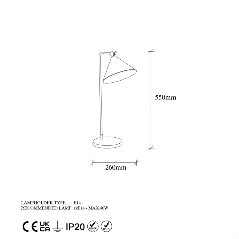 Lampe de table moderne dorée, abat-jour conique SILE