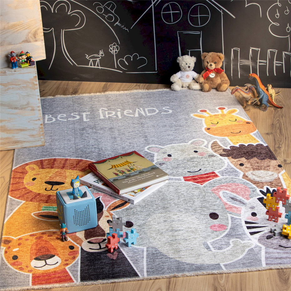Tapis enfant en coton, rectangulaire à motifs
