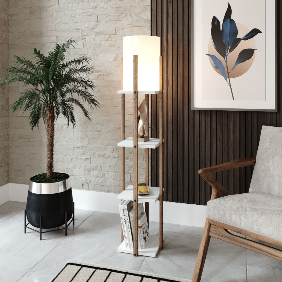 Lampe avec 3 étagères carrées H135 cm - NORA