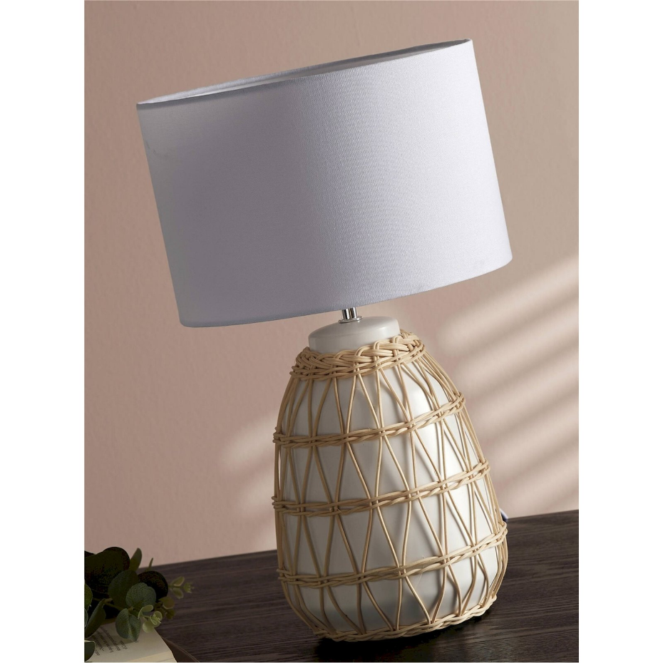 Lampe de table en rotin et céramique ronde