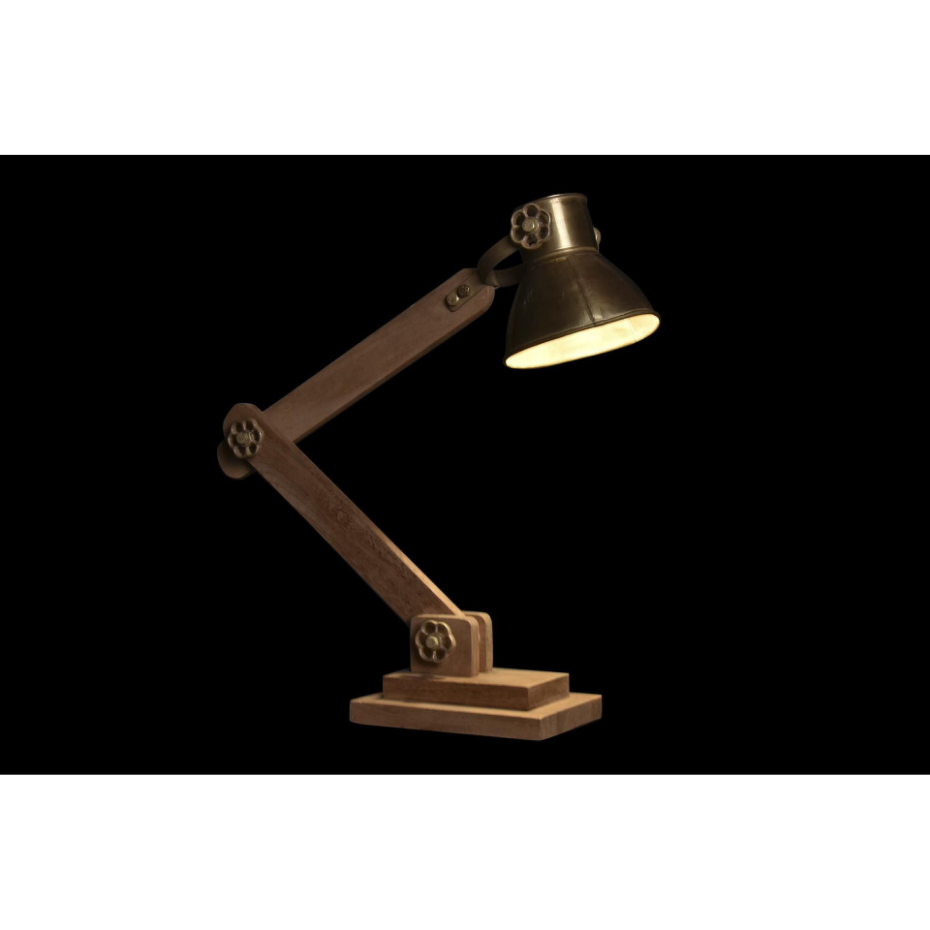 Lampe bureau style industriel en métal doré et bois - 50x15x65cm