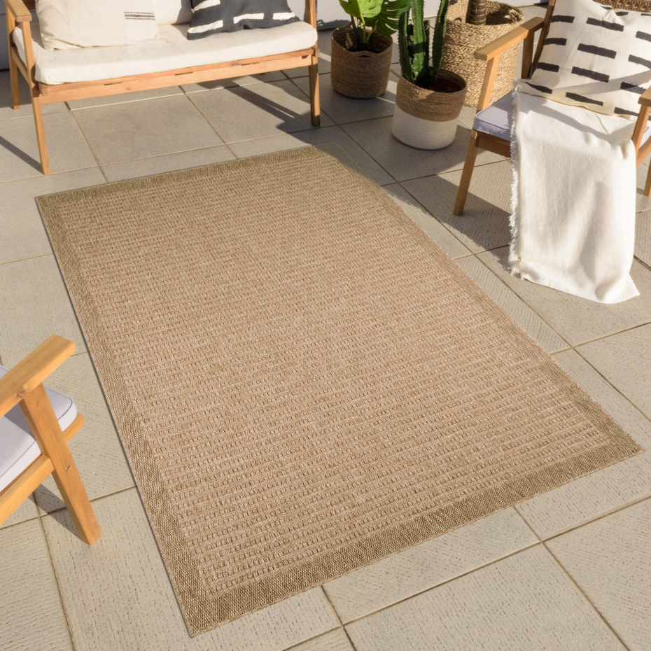 Tapis intérieur extérieur rond aspect jute motifs lignes NATURE