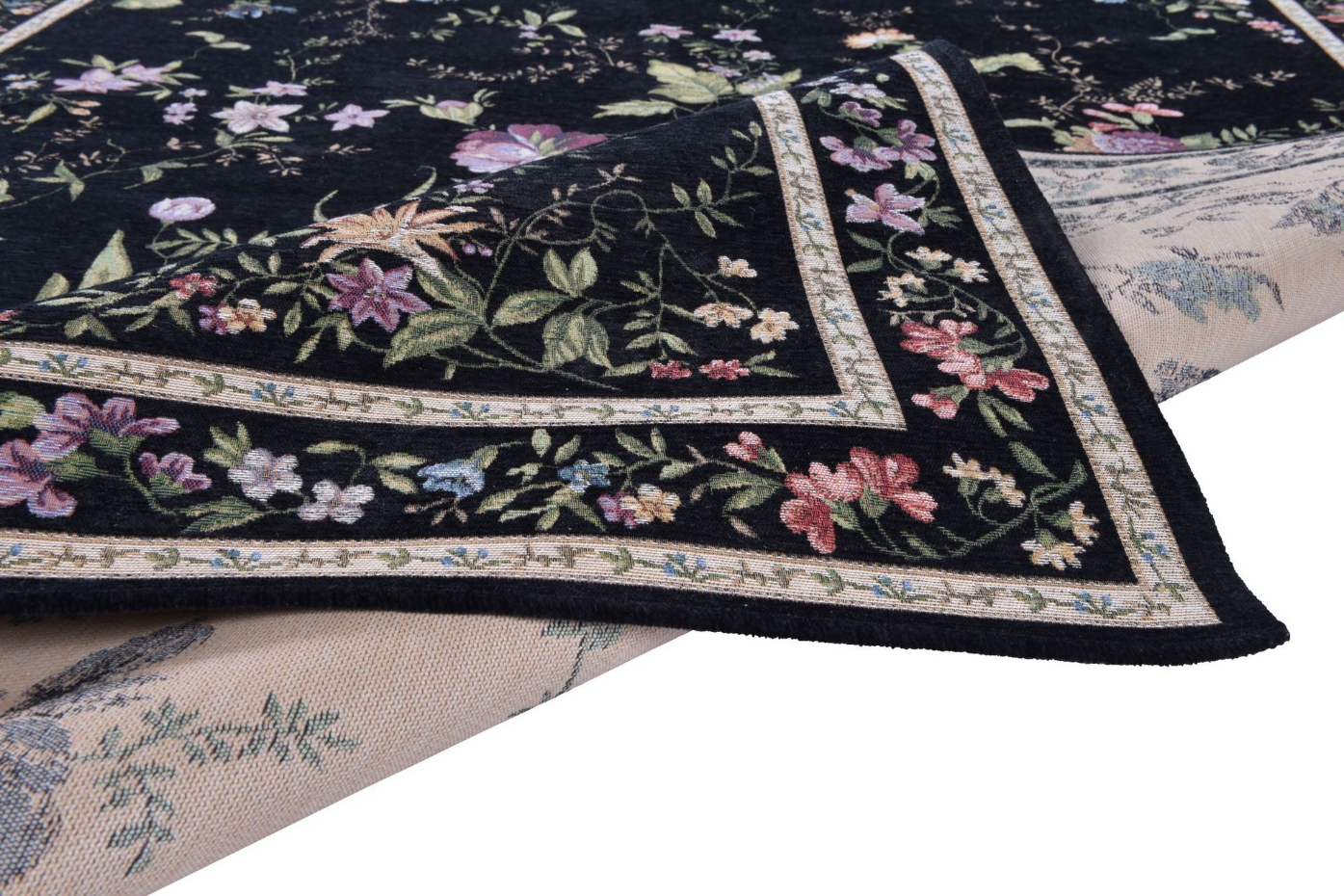 Tapis floral tissé à la machine avec bordure - Flomi