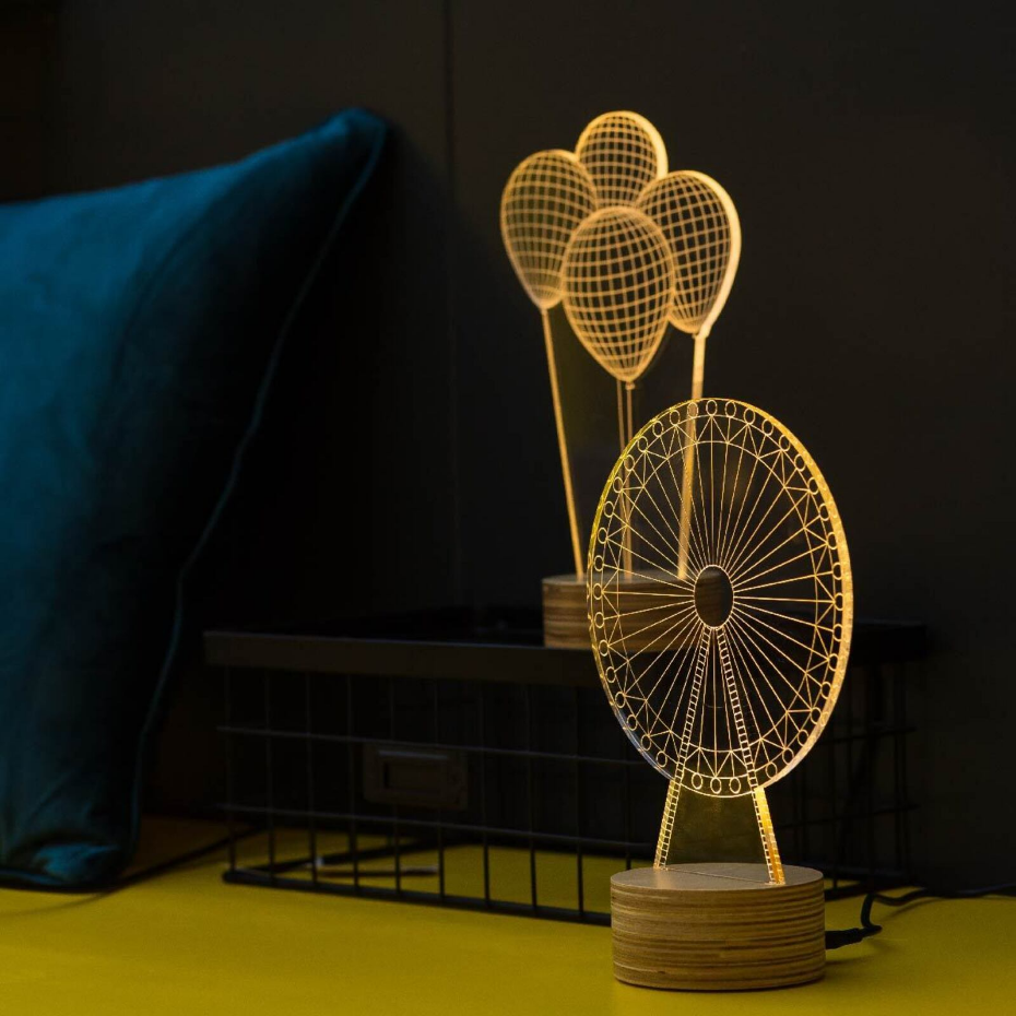 Lampe 3D en verre motif grande roue à LED