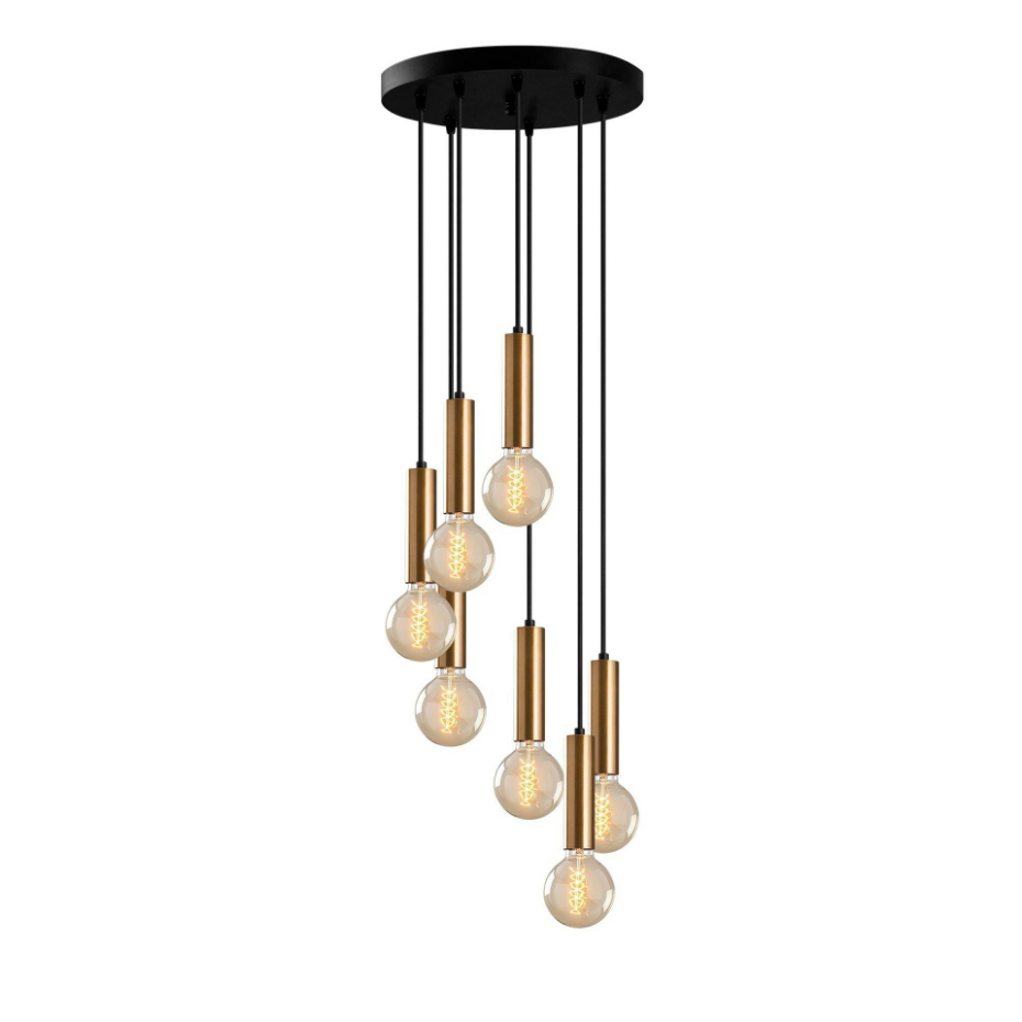 Suspension grappe vintage noir et or 7 lampes SILE