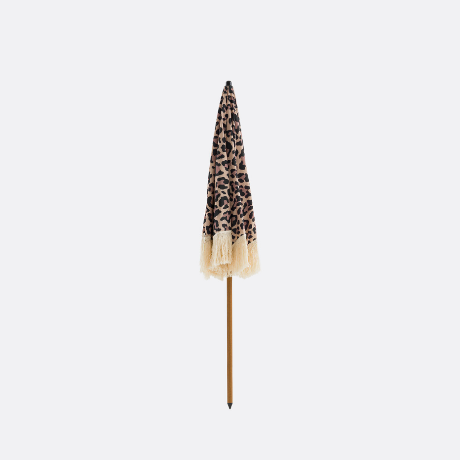 Parasol motif léopard, finition frangée, SAVANA