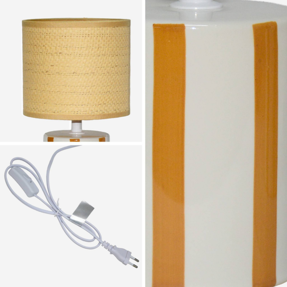 Lampe de table intérieur céramique abat-jour effet rotin H 28cm AURORE