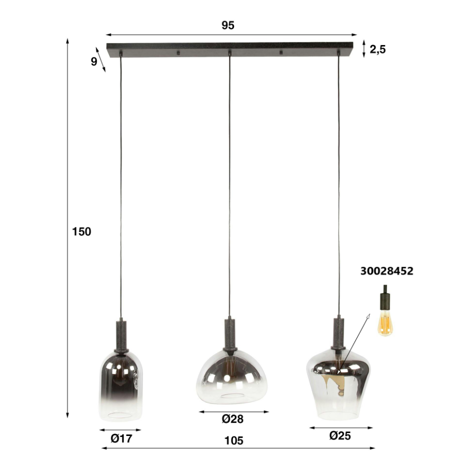 Suspension en verre fumé – 3 formes NOVA