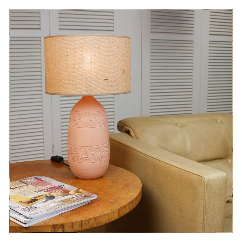 Lampe en terre cuite avec abat-jour jute, KÉO MAYA