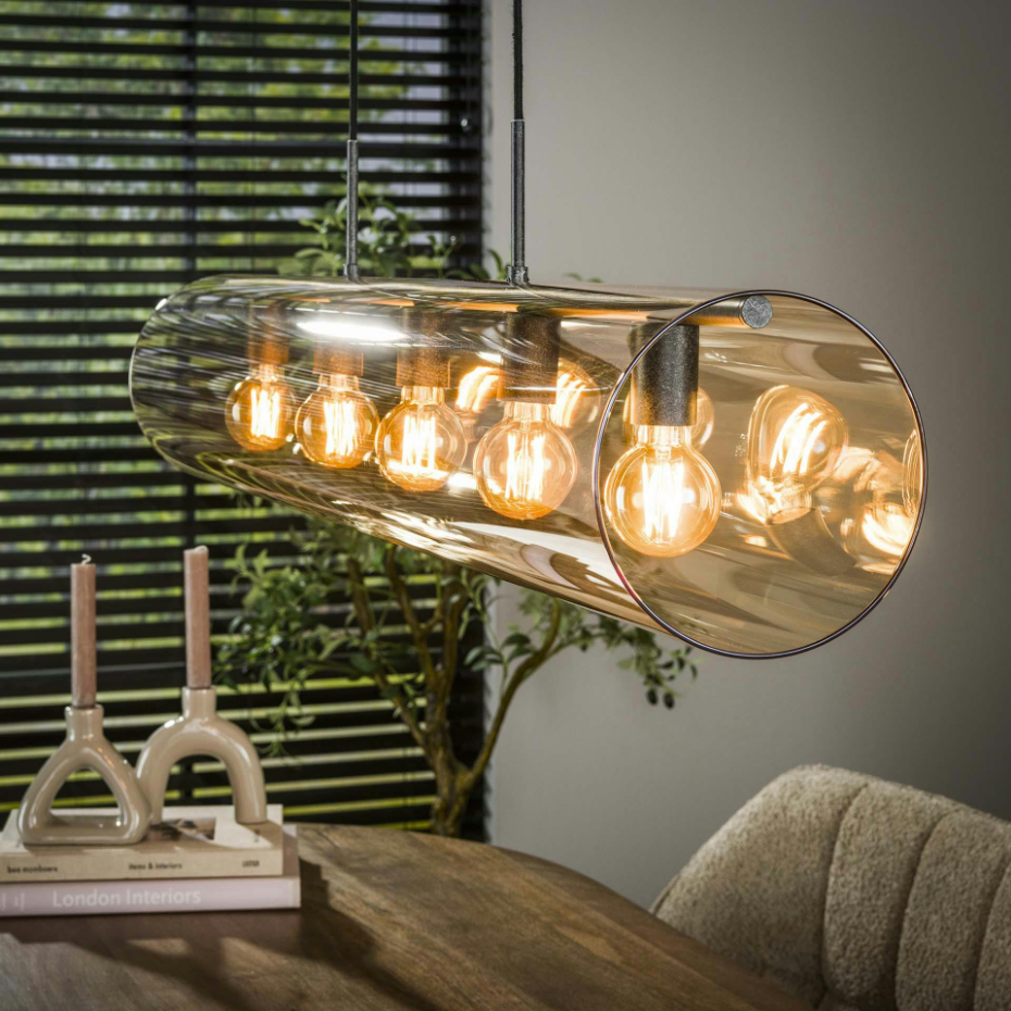 Suspension tube en verre ambré 5 lampes RALF