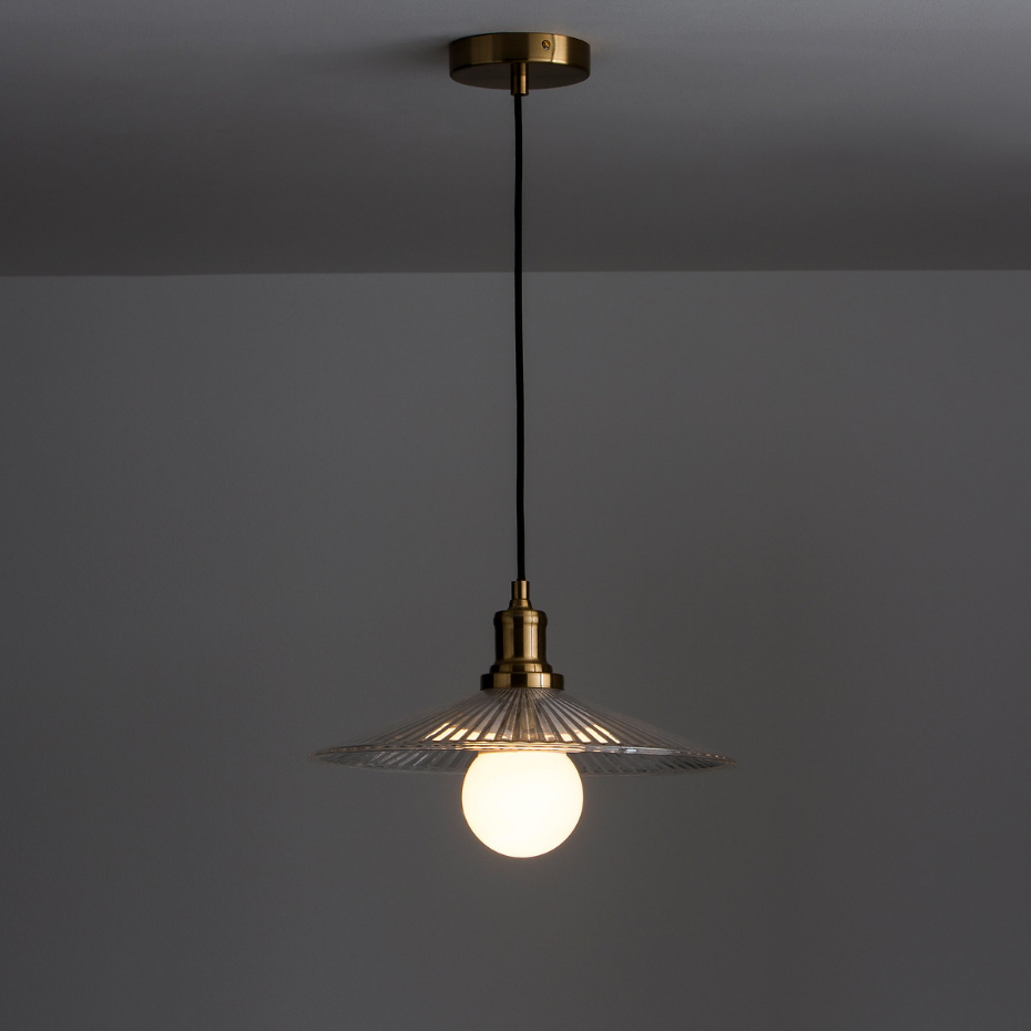 Suspension laiton et verre strié Ø35,5 cm, Iloa