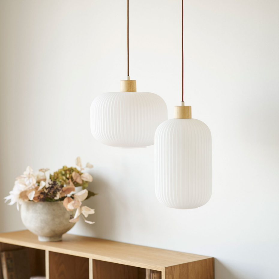 Suspension ronde en verre et bois ø30cm- ARGALO
