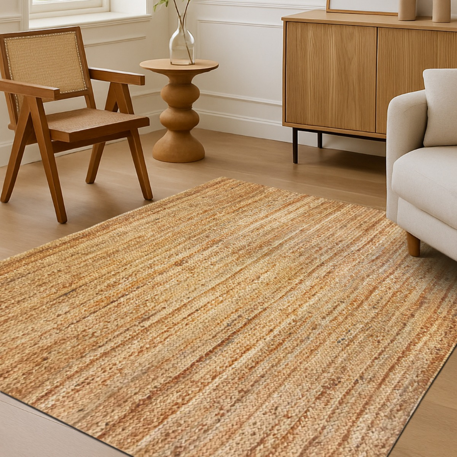 Tapis de salon en jute tressé main motif lignes  SUNNY JUTE