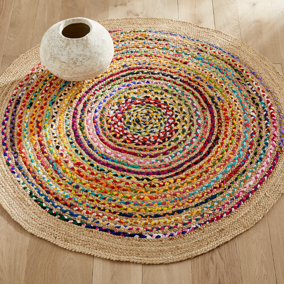 Tapis jute et coton recyclé ø150 cm, Jaco