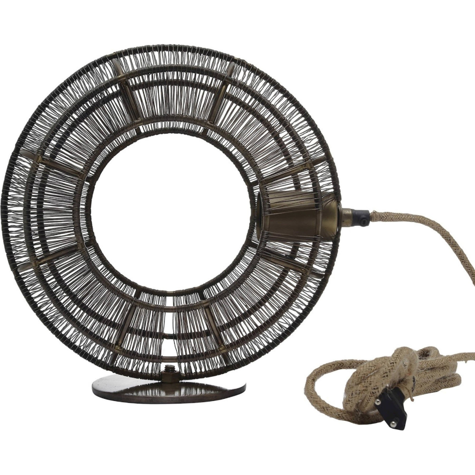 Lampe de table en métal finition  vieilli style rond