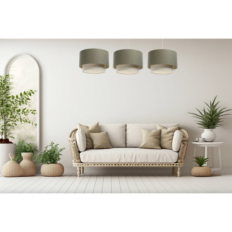 Suspension ronde en tissu et rotin Boho Elegant