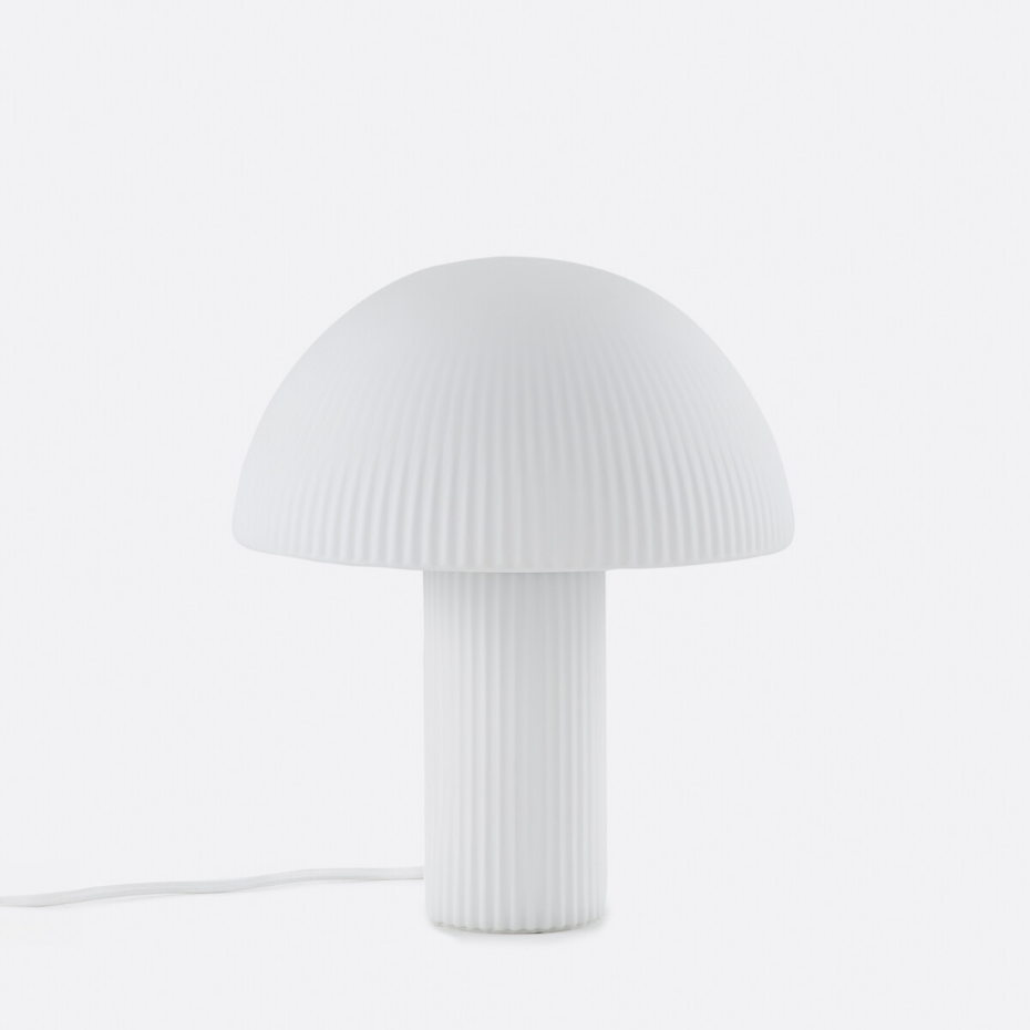 Lampe champignon, verre opalin strié H29cm Loulou