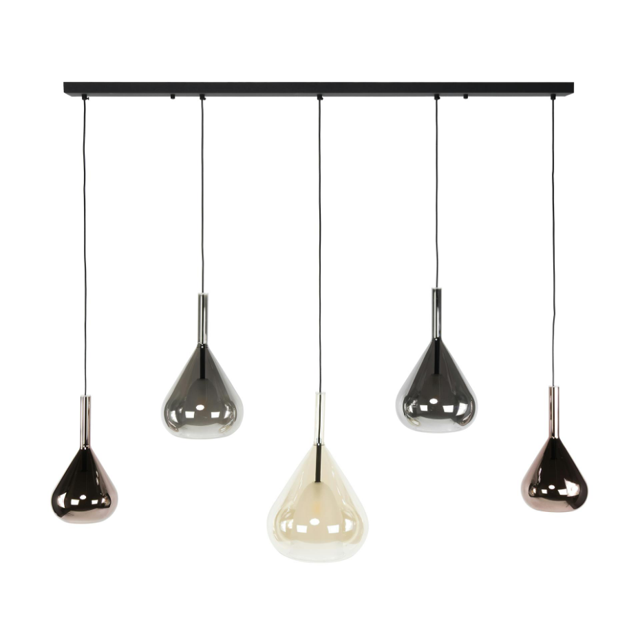 Suspension design verre 3 couleurs, 5 abat-jour goutte NIAGARA