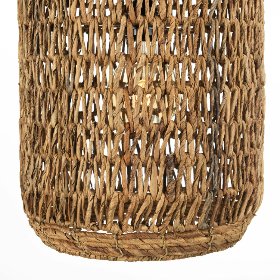 Suspension 30x30cm en abaca couleur naturelle et teck recyclé FOLELLI