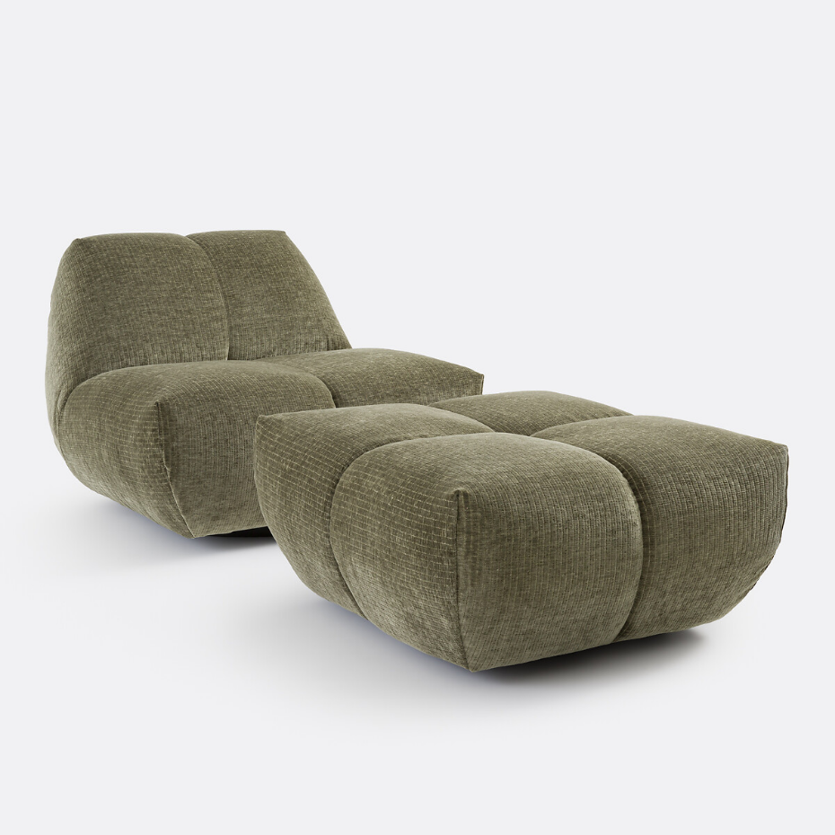 Pouf, velours côtelé vintage, L83 cm, Nuria