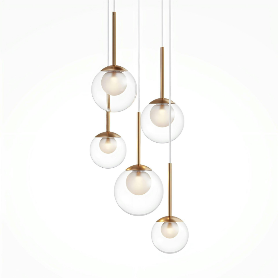 Suspension moderne verre & or - 5 globes en grappe DELTONA