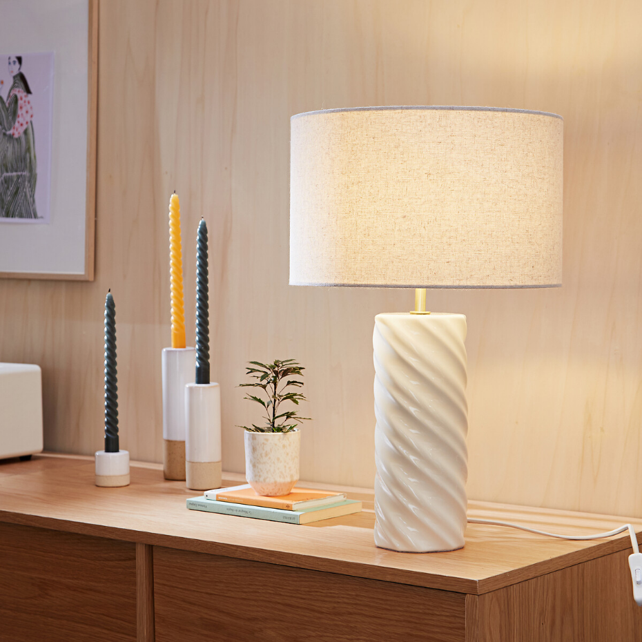 Lampe à poser céramique et lin, Dehen