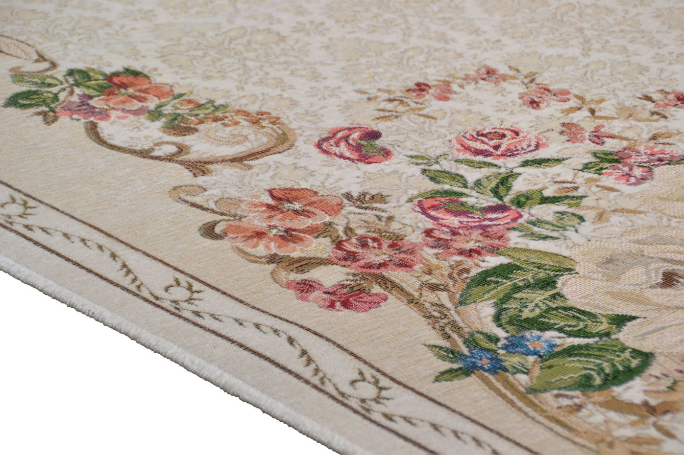 Tapis floral tissé à la machine avec bordure - Flomi
