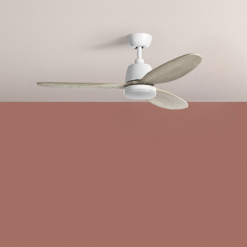 Ventilateur de plafond lumineux blanc et bois grisé SYDNEY
