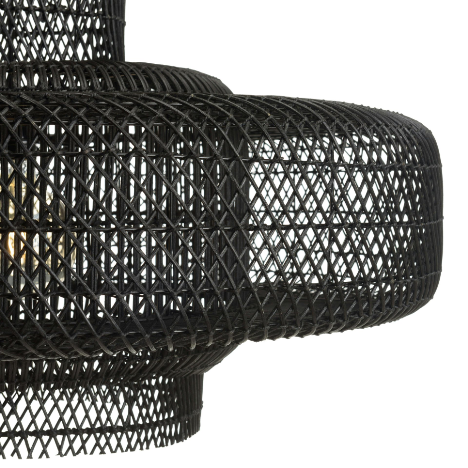 Suspension double 90x90cm en rotin couleur noire et teck FOLELLI