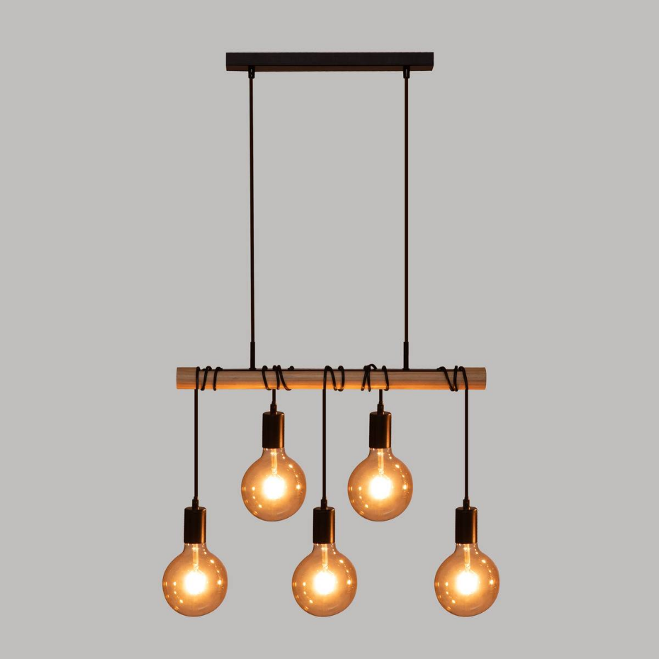 Suspension bois métal 5 lampes JAKE