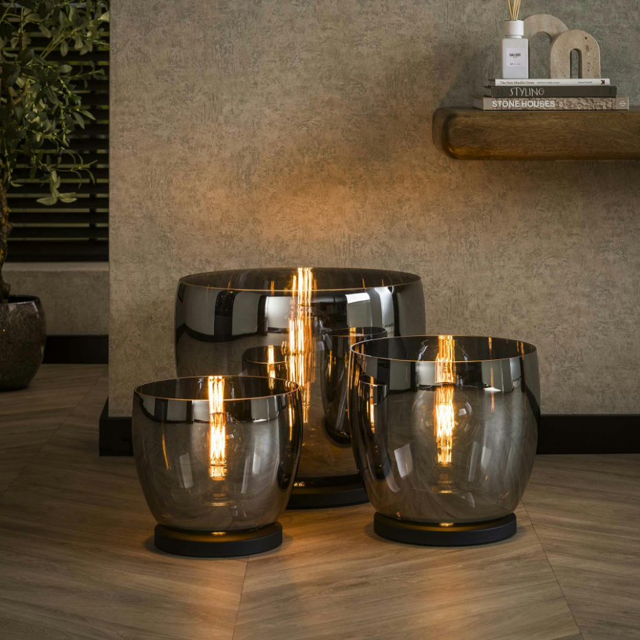 Lampe de salon moderne avec vasque en verre gris fumé 27 cm NIAGARA