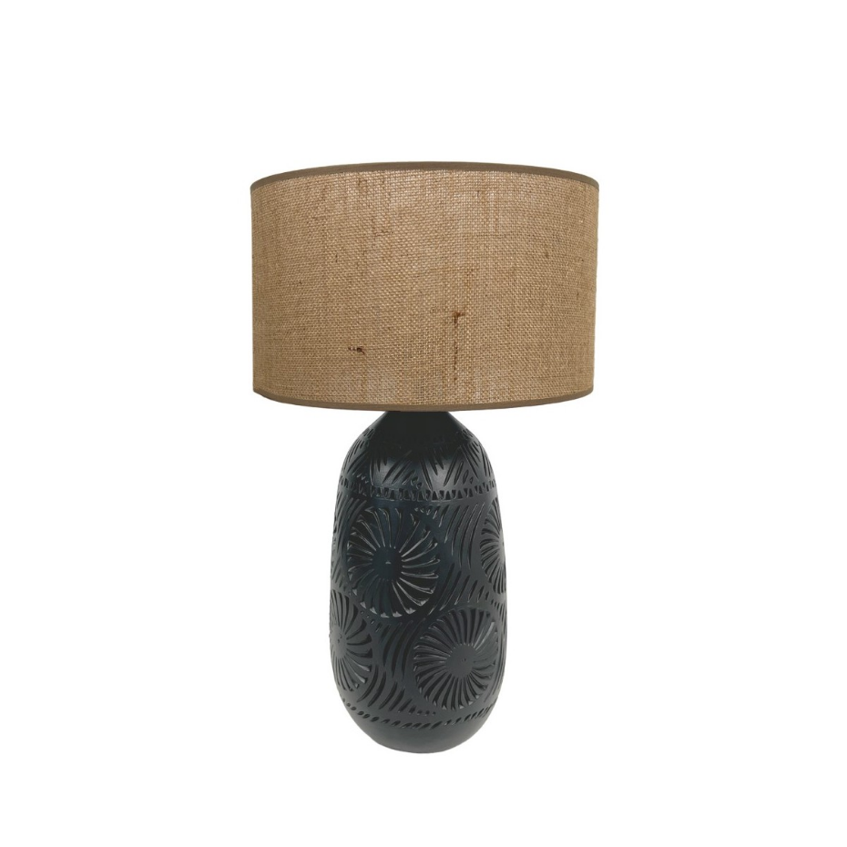 Lampe soleil en terre cuite avec abat-jour jute, KÉO SOLEIL