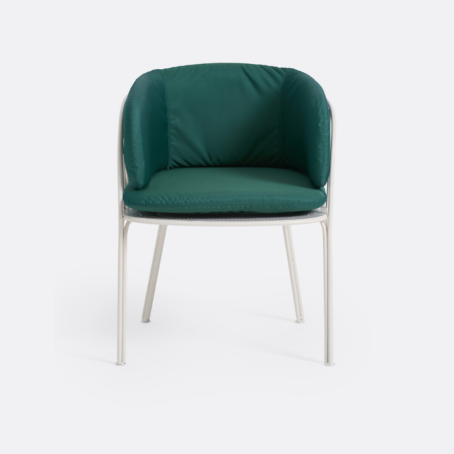 Fauteuil de table de jardin, en métal acier, avec coussins, LACOMO