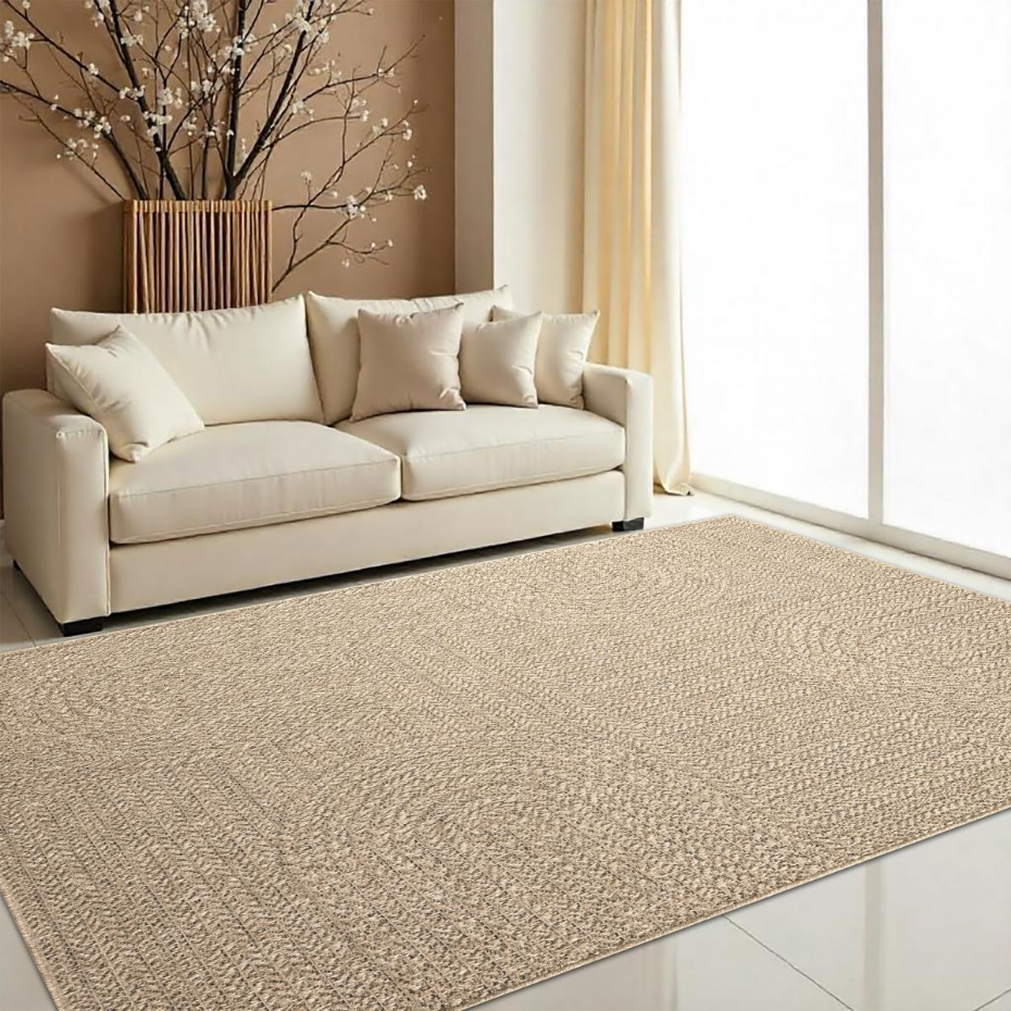Tapis extérieur intérieur LYN13 REZA aspect jute motif arc-en-ciel ton sur ton
