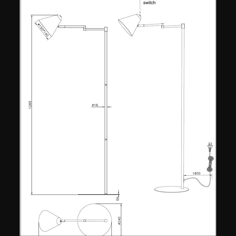 Lampadaire design en métal industriel, COSIMA