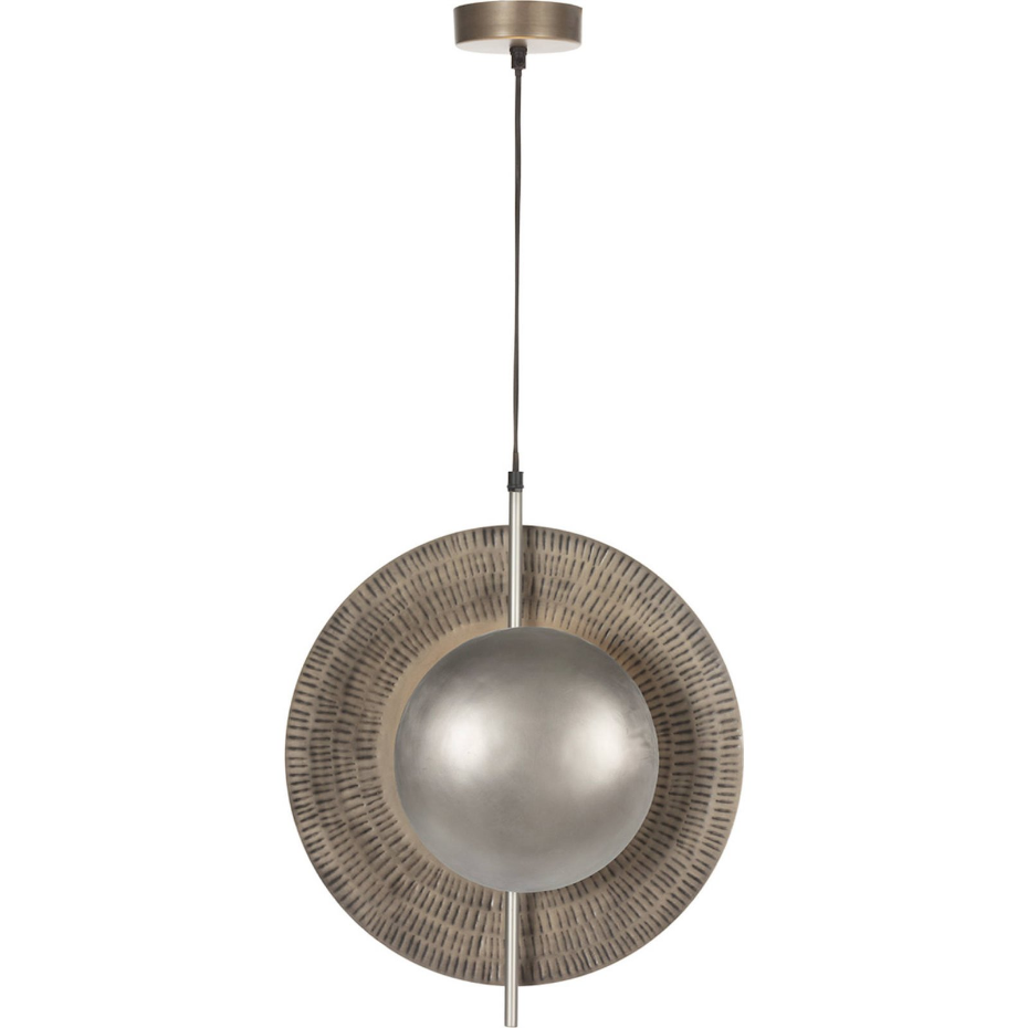 Suspension ronde en métal finition nickel vieilli doré
