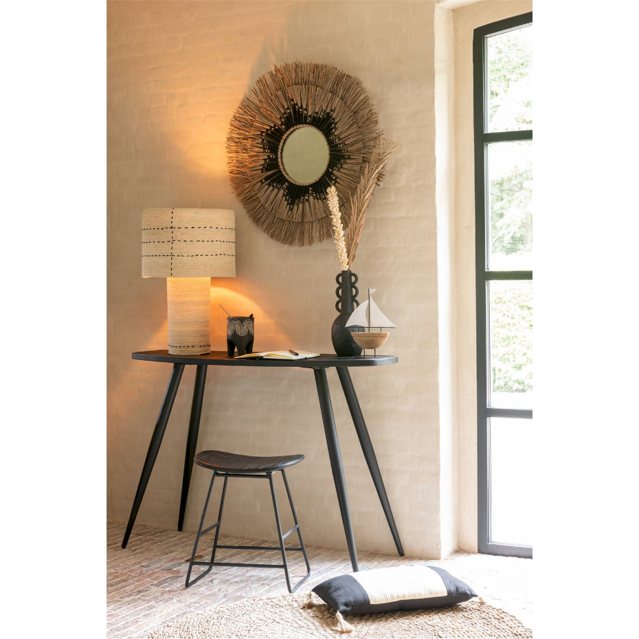 Lampe en bambou rond motif lignes et points
