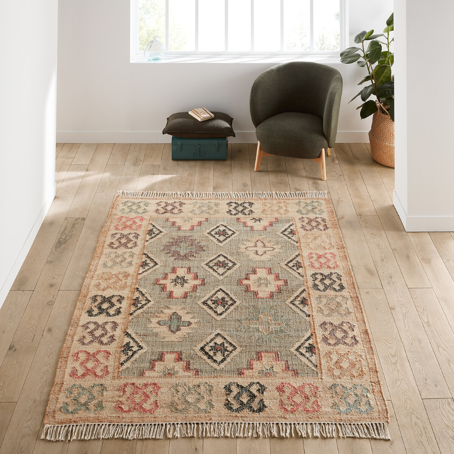 Tapis kilim jute et coton effet used, Kaliny