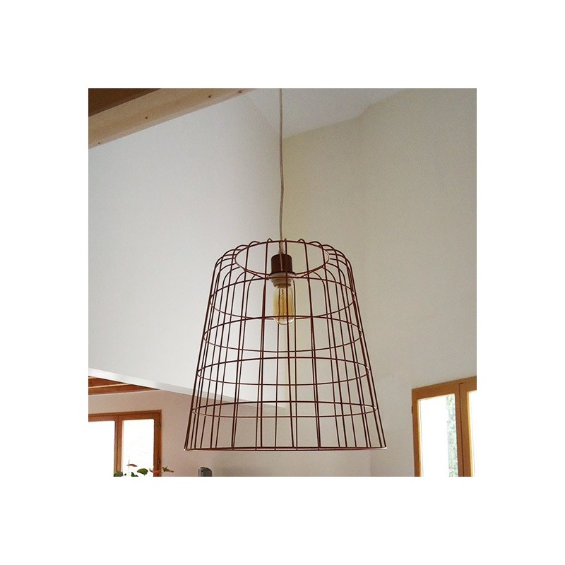 Grand Lustre Industriel Panier Cuivré Diamètre 40