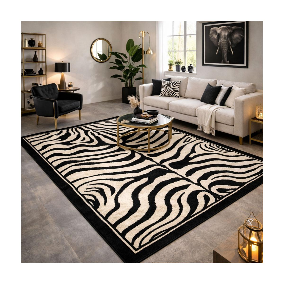 Tapis salon et chambre tissé motif animaux LYN1 ZEBRO
