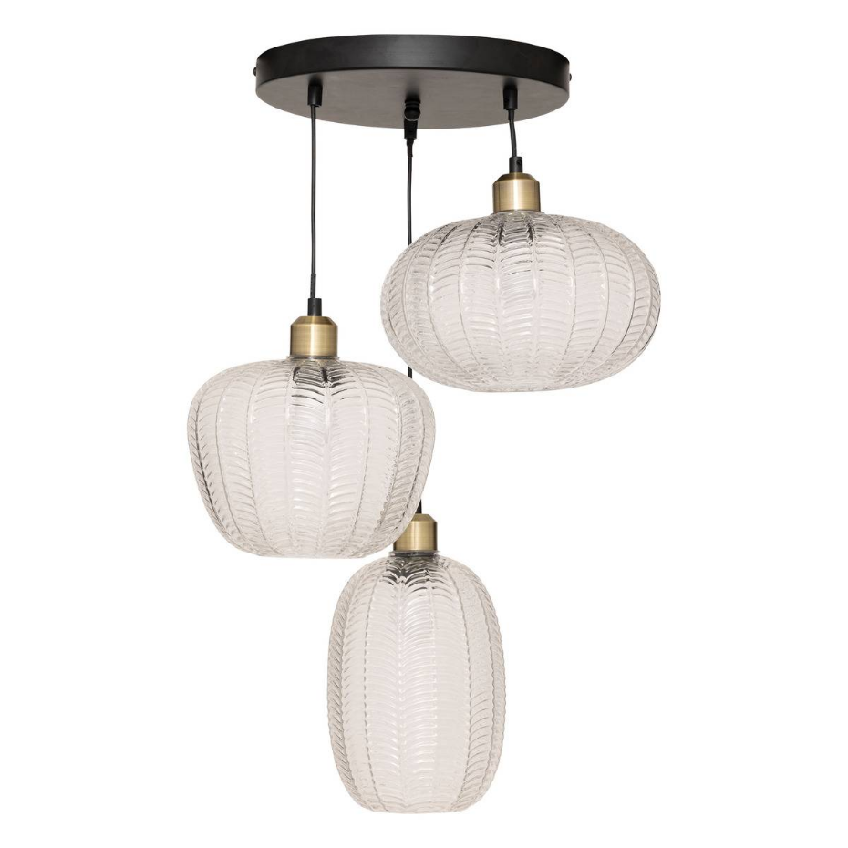 Suspension verre strié 3 globes TISSA