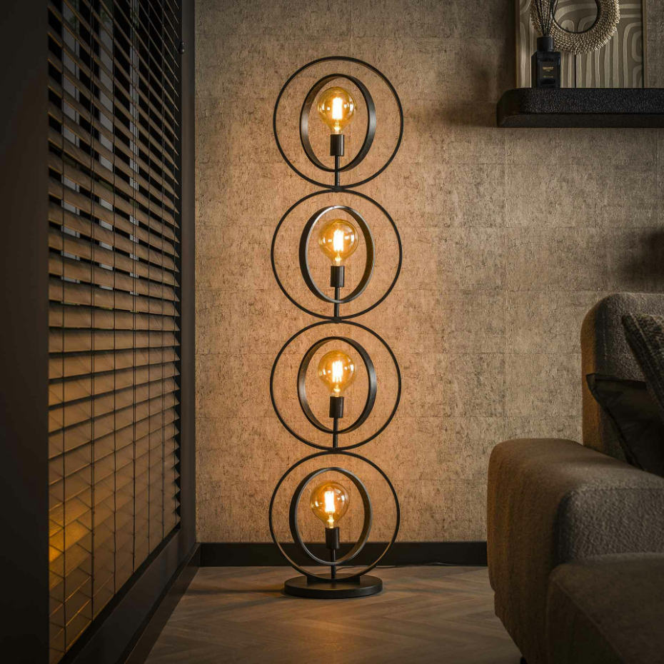 Lampadaire industriel anneaux doubles 4 lampes TRIBECA