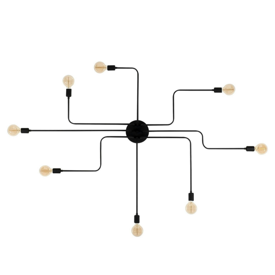 Plafonnier industriel noir – 8 lampes, design circuit MARATEA