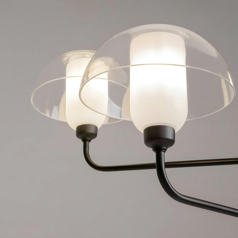 Suspension noire moderne – 4 dômes verre & opalin WINDER