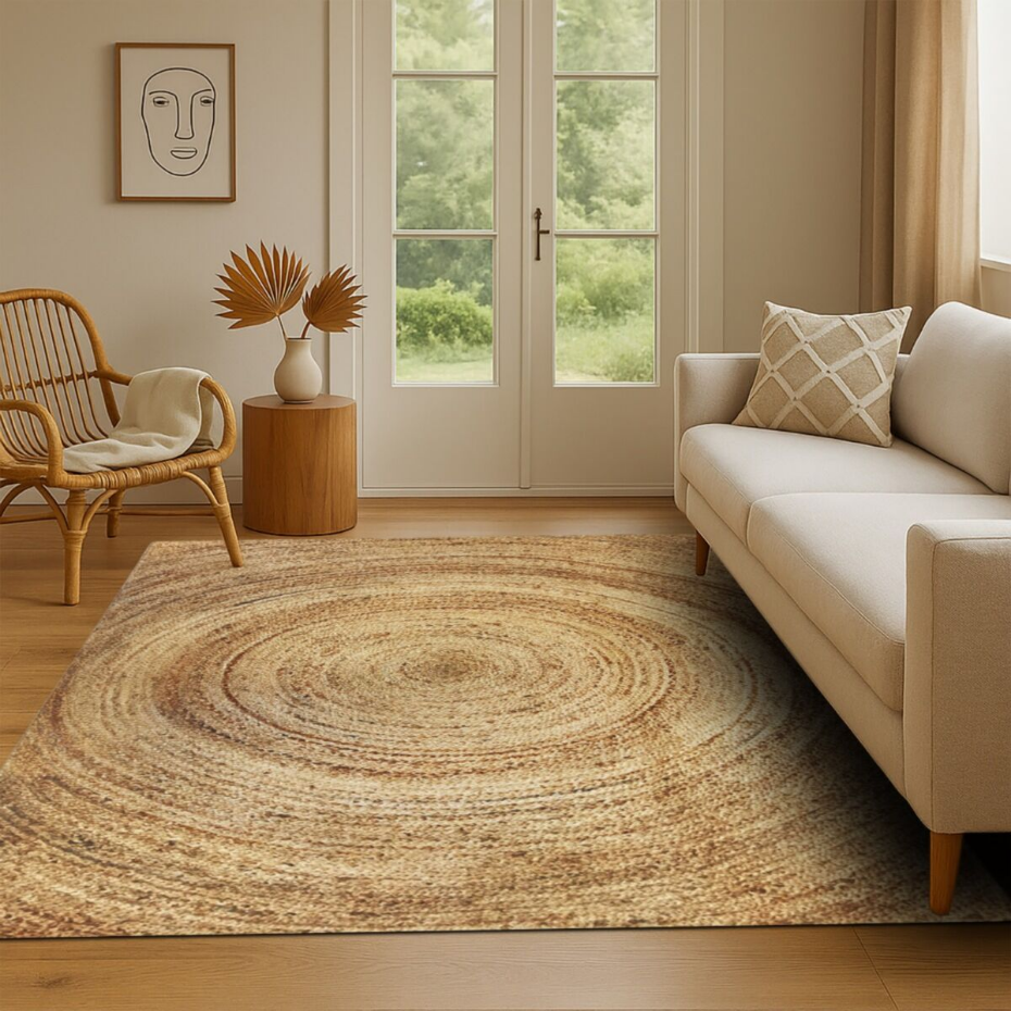 Tapis de salon en jute tressé main motif lignes  SUNNY JUTE