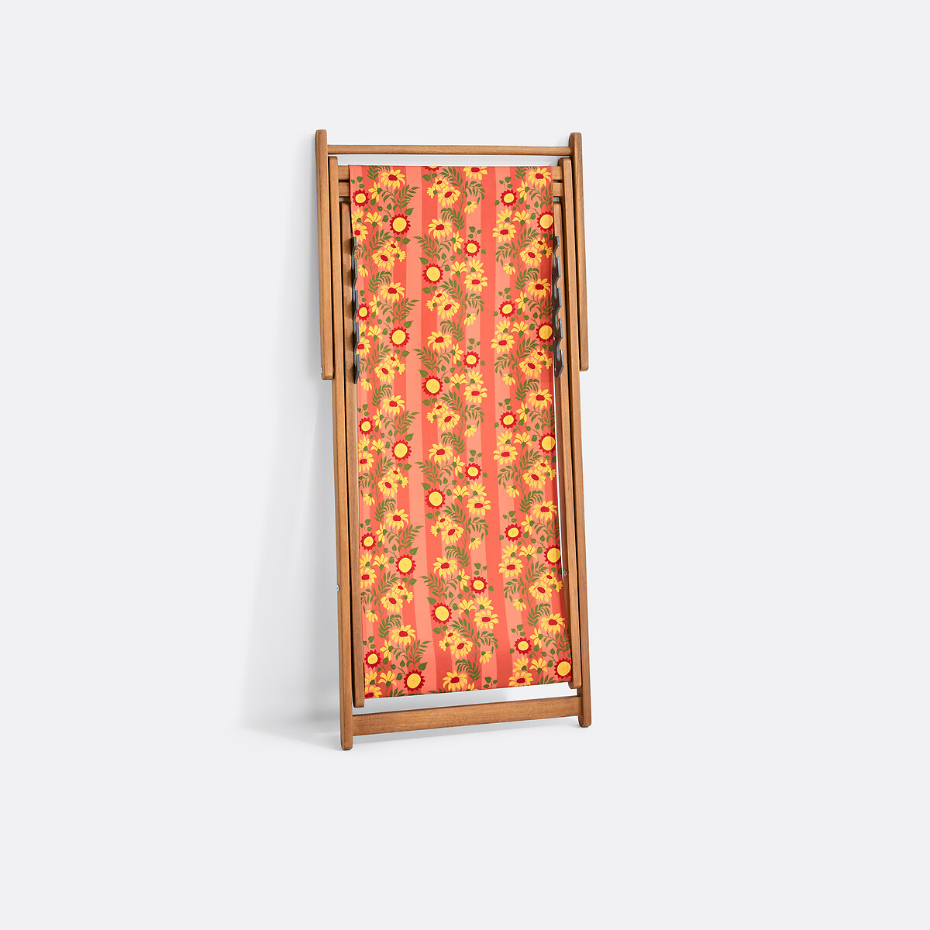 Chilienne en acacia massif, tissu avec motif fleurs, VALERIA