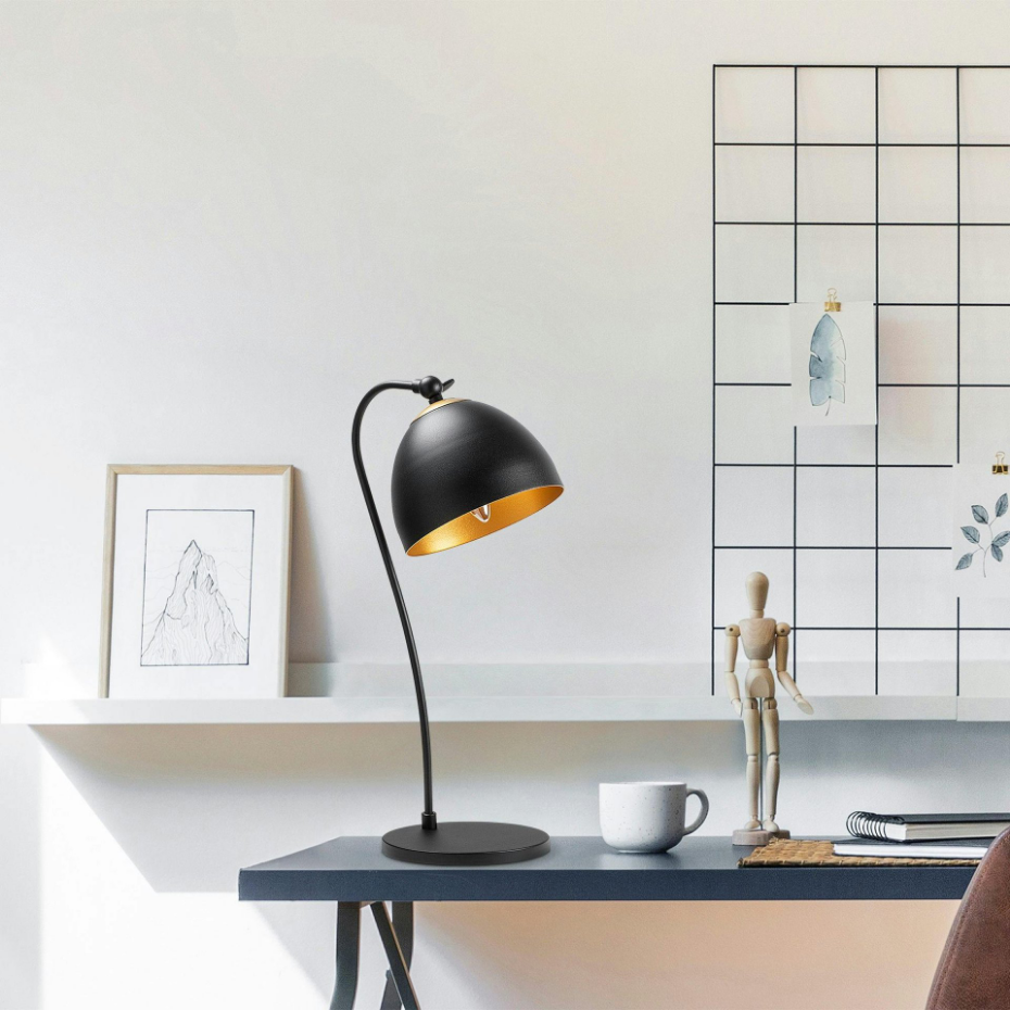 Lampe de chevet moderne noire et dorée, 54 cm SILE