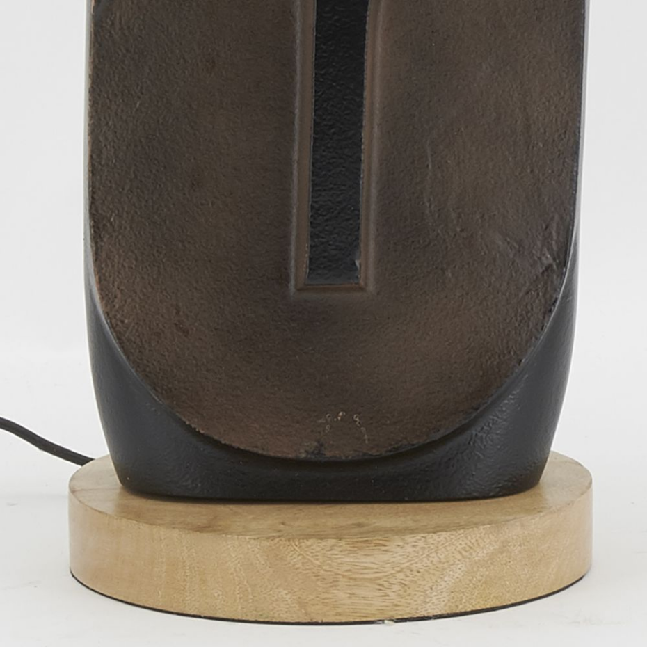 Pied de lampe Visage en aluminium noir et manguier