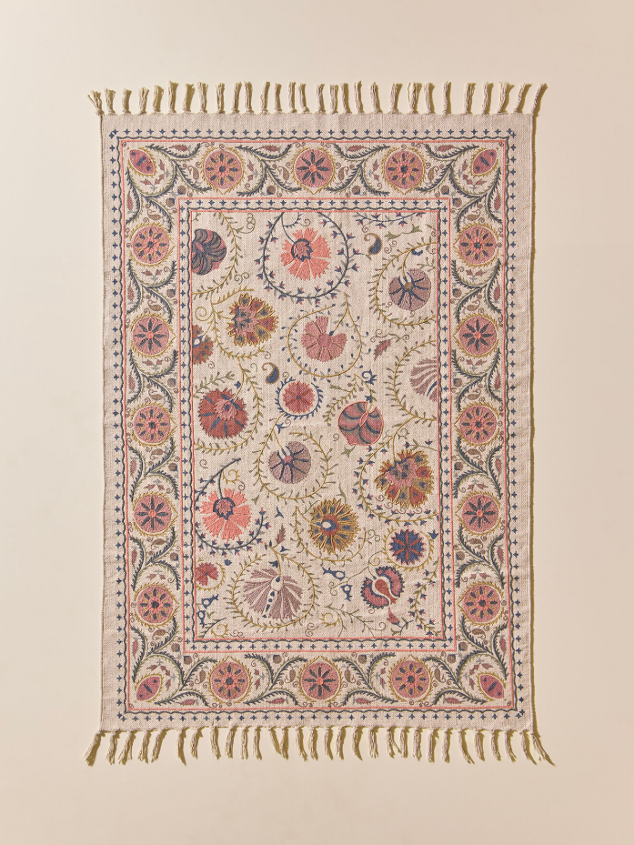 Tapis en coton brodé Flore - S