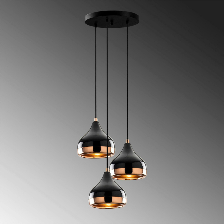 Suspension moderne noire et cuivre 3 abat-jour SILE